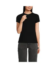 ランズエンド レディース トップス シャツ ミニ Tシャツ Lands End Womens Drapey Rib Fitted Short Sleeve Mini TShirt Black ブラック