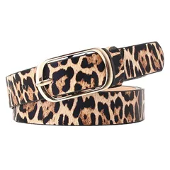 【新品】 BUZZxSELECTION(バズ セレクション) レディース フェイク レザー ベルト 細い クロコ ヘビ柄 ヒョウ柄 カジュアル LBT041 (08ヒョウ柄)