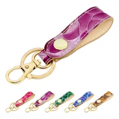 【新品】 [leo&aoi] 本革 キーリング バッグチャーム キーホルダー スナップボタン ベルト式 本革キーリング 牛革 レザー 鍵 カギ レディース ステンドグラスローズ パープル