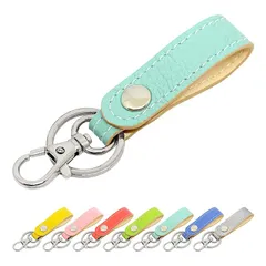 【新品】 [leo&aoi] キーリング 本革 キーホルダー スナップボタン ベルト式 バッグチャーム 本革キーリング 牛革 レザー 鍵 カギ レディース メンズ エレガントな型押し アイスブルー