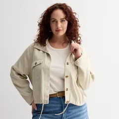 ソノマ レディース アウター ジャケット・ブルゾン プラスサイズ クロップド Plusize Sonoma Goods For Life Cropped Summer Button Front Jacket Earthmover