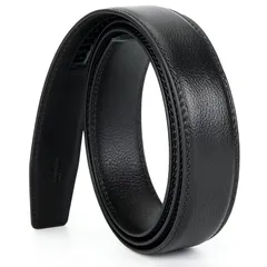 【新品】 [Nelbons] メンズ レザーラチェットベルトストラップ 35mm 1 3/8インチ 40mmのバックルにフィット レザーベルト交換ベルト バックルなし (A-ブラック02, 125CM/UP TO Waist:43“)