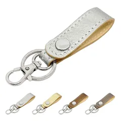 【新品】 [leo&aoi] キーリング 本革 スナップボタン ベルト式 キーホルダー バッグチャーム 本革キーリング 牛革 レザー 鍵 カギ レディース メタリック シルバー