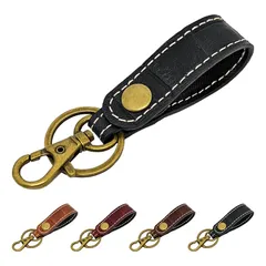 【新品】 [leo&aoi] キーリング 本革 クロコダイル 型押し スナップボタン ベルト式 キーホルダー バッグチャーム 本革キーリング 牛革 レザー 鍵 カギ レディース メンズ ブラック