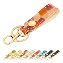 【新品】 [leo&aoi] キーリング 本革 レディース キーホルダー 牛革 レザー 鍵 カギ スナップボタン ベルト式 バッグチャーム 本革キーリング ちょっと上品な ステンドグラス コーラル