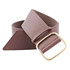 【新品】 BUZZxSELECTION(バズ セレクション) レザー スクウェア バックル ワイド 合皮 ベルト カジュアル レディース LBT079 (07金コーヒー)