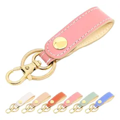 【新品】 [leo&aoi] キーリング 本革 パステル スナップボタン ベルト式 キーホルダー バッグチャーム 本革キーリング 牛革 レザー 鍵 カギ レディース パステルカラー ローズピンク