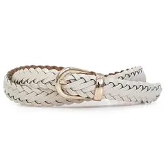 【新品】 [BEEL] ベール ベルト レディース メッシュベルト 編みこみ フリーサイズ 細ベルト おしゃれ ホワイトM