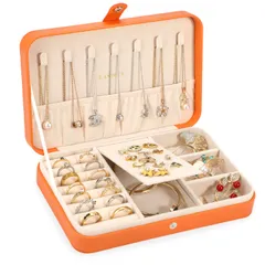 LANDICI ジュエリーボックス PUレザージュエリーケース ｼﾞｭｴﾘｰﾎﾞｯｸｽ 指輪置きジュエリー収納ケース 携帯用 持ち運び 仕切り付き宝石箱 jewelry box organizer じゅえりーぼっくす ネックレス イヤリング  da74aefc