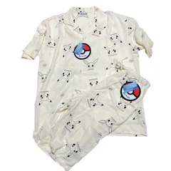 【新品】ポケモン ルームウェア 上下セット Mサイズ ピカチュウ イーブイ 総柄 半袖 パジャマ 接触冷感 セットアップ アイボリー 公式 グッズ 完売品 限定 部屋着