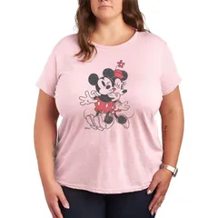 アニメキャラクター レディース トップス Tシャツ ヴィンテージ プラスサイズ グラフィック Licensed Character Plusize Disneys Mickey Minnie Mous