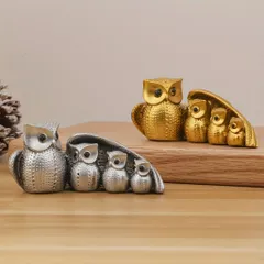 オブジェ 置物 フクロウの親子 シルバー ゴールド 2種類 高級感 インテリア リビング ダイニング 玄関 寝室 装飾 オーナメント プレゼント ギフト オシャレ 可愛い 癒しグッズ ホームデコレーション