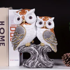 オブジェ 置物 枝に止まっているフクロウのカップル ふくろう インテリア リビング ダイニング 玄関 寝室 装飾 オーナメント 樹脂 プレゼント ギフト オシャレ 可愛い 癒しグッズ 棚装飾