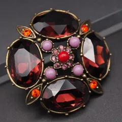 S305 ANNA SUI アナスイ ブローチ 天然石風 レッド系カラー デザイン