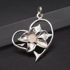 S572 ローズクォーツ 925刻印 ペンダント トップ ハート フラワー デザイン シルバー チャーム ヘッド