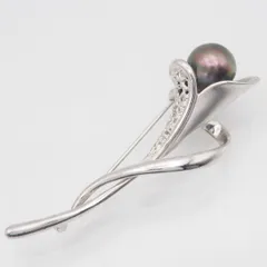 S745 黒蝶真珠 パール SILVER刻印 ブローチ デザイン シルバー コサージュ 6月誕生石