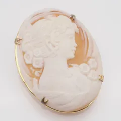 S452 シェルカメオ ブローチ 女性横顔 デザイン ゴールドカラー ヴィンテージ