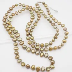 S065 淡水真珠 パール ロング ネックレス グリーン系カラー デザイン シルバーカラー 6月誕生石