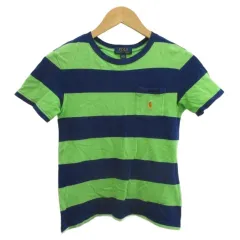 ポロ ラルフローレン POLO RALPH LAUREN Tシャツ カットソー キッズ 子供服 半袖 クルーネック ボーダー ロゴ 刺繍 S 140/68 青 ブルー 緑 グリーン /XZ ■ECB001