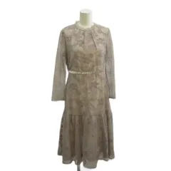 ジルスチュアート JILL STUART ワンピース 2 グレー 花柄 スタンドカラー 長袖 レース シースルー袖 ミディ丈 フレアシルエット /PP ■ECC002