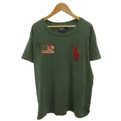ポロ バイ ラルフローレン Polo by Ralph Lauren Tシャツ L 緑 グリーン 半袖 ラウンドネック アメリカ国旗パッチ ロゴ刺繍 カットソー /PP ■ECC002