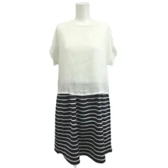 N.Natural Beauty Basic N.ナチュラルビューティーベーシック ワンピース M 白 ホワイト 紺 ネイビー ボーダー柄 ボートネック 半袖 ひざ丈 /RN ■ECC002