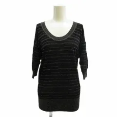 アンタイトル UNTITLED ニット セーター 2 黒 ブラック Vネック 七分袖 ボーダー柄 ラメ入り /PP ■ECD001