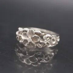 S462 ハワイアンジュエリー K 925刻印 リング プルメリア ダイヤモンド風 デザイン シルバー 指輪 9号