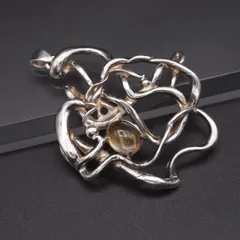 S564 シトリン ペンダント トップ 大ぶり デザイン シルバー チャーム ヘッド ヴィンテージ 11月誕生石