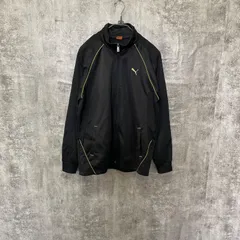 【Y-548】PUMAプーマ ジャージ トラックジャケット 黒ブラック 金ロゴ ライン スポーツ L相当 メンズ