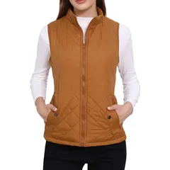アレグラ ケー レディース アウター ジャケット・ブルゾン キルティング ベスト ジレ ALLEGRA K Womenstand Collar Lightweight Gilet Quilted Zip Vest Saddle Brown ブラウン