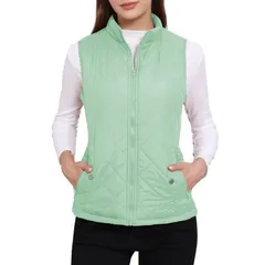 アレグラ ケー レディース アウター ジャケット・ブルゾン キルティング ベスト ジレ ALLEGRA K Womenstand Collar Lightweight Gilet Quilted Zip Vest Dusty Green グリーン