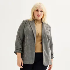 ナインウェスト レディース アウター ジャケット・ブルゾン プラスサイズ ブレザー ニット Plusize Nine West Knit Closureless Blazer Black Tan Herringbone ブラック