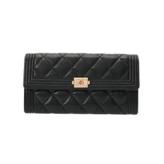 シャネル ボーイシャネル 二ツ折長財布 ブラック ゴールド金具  A80286  レディース キャビアスキン  長財布