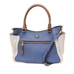 トリーバーチ 2way ショルダーバッグ ハンドバッグ 白 アイボリー 茶 ブラウン 水色 ライトブルー レザー 本革 Tory Burch
