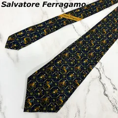 【美品】サルヴァトーレフェラガモ Salvatore Ferragamo ネクタイ シルク100% 総柄 馬柄 アニマル 騎士 貴族 ヴィンテージ vintage イタリア製