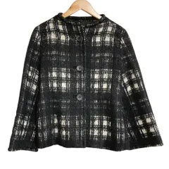 良品 ARTISAN アルチザン モヘヤブレンド チェックノーカラーコート ブラック レディース 古着 中古 USEDのサムネイル
