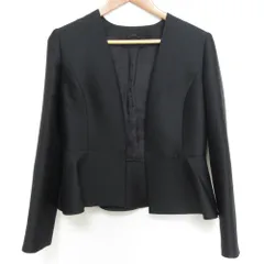 美品 ANAYI アナイ シルクブレンド ウール ノーカラー ペプラムジャケット サイズ36 ブラック レディース 古着 中古 USED