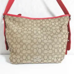 美品 COACH コーチ ブティックライン シグネチャー キャンバス レザーコンビ ショルダーバッグ ベージュ レッド レディース 古着 中古 USED