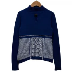 良品 mame マメクロゴウチ エンブロイダリー ハイネック ニット セーター 2 ネイビー レディース 古着 中古 USED