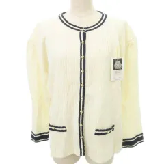 ビアンカ BIANCA タグ付き ウール ニット カーディガン ビジュー 肩パッド 薄手 Lサイズ アイボリー ■YHS6