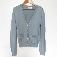 美品 FOXEY NEW YORK COLLECTION フォクシーニューヨーク コレクション Vネック シルクニット カーディガン 40017 サイズ38 ブルー レディース 古着 中古 USED