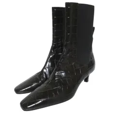 美品 toteme トーテム Mid Heel Leather Boot クロコエンボス サイドゴア ショートブーツ 36 23cm ダークブラウン ブラック系 レディース 古着 中古 USED