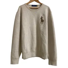 美品 POLO RALPH LAUREN ポロラルフローレン ビッグポニー刺繍 スウェット トレーナー Mサイズ ライトベージュ メンズ 古着 中古 USED