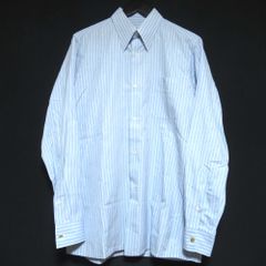美品 HERMES エルメス ストライプ柄 セリエボタン 長袖 ブロードシャツ サイズ40 15 1/4 ライトブルー×ホワイト メンズ 古着 中古 USED