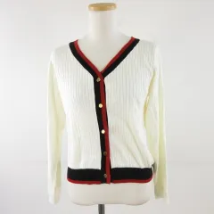 イング INGNI 配色トリムVネックカーディガン 長袖 オフホワイト M *A721