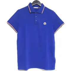 美品 MONCLER モンクレール 胸ロゴワッペン 半袖 鹿の子 ポロシャツ Sサイズ ブルー メンズ 古着 中古 USED