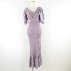 グレイル GRL カシュクールニットワンピース ロング 半袖 異素材 紫 M *A863