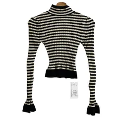 未使用 23AW SNIDEL スナイデル ボーダー フリルヘム リブタートル ニット SWNT235170 サイズF ブラック オフホワイト  レディース 古着 中古 USED