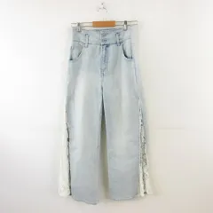 リエンダ rienda サイドレースワイドデニムパンツ ロング 青 26 *A958